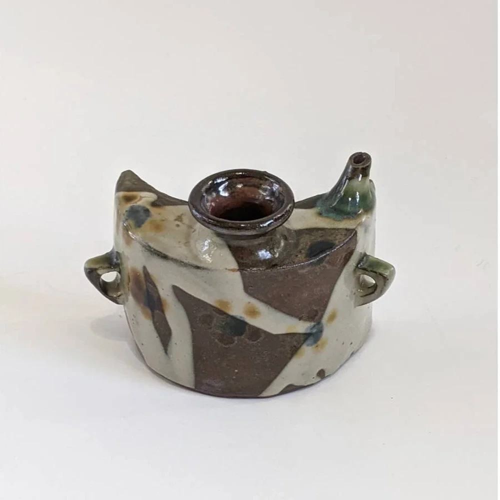 Vintage Japanese Dachibin Sake Flask Mid Century Okinawan Folk Pottery Awamori